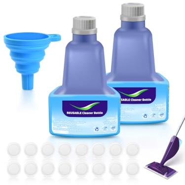 Imagem de KTNAid 2 garrafas de substituição recarregáveis para esfregão Swiffer Wet Jat, 500 ml, vazias, à prova de vazamento, solução de limpeza de HDPE com 16 juntas de silicone e 1 funil dobrável