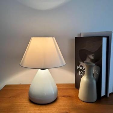 Imagem de Abajur Luminaria de Ceramica Porcelana Gota Bivolt Com Cupula para Decoração Quarto Escritorio Sala Decoração(Branco)