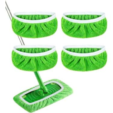 Imagem de 4 peças de panos de limpeza a seco reutilizáveis de microfibra compatíveis com reposição de esfregão para limpeza de piso de superfície de madeira