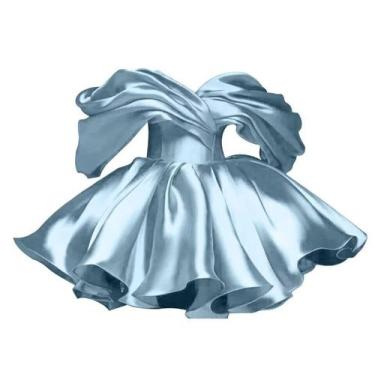 Imagem de Vestido de boas-vindas Morbore sem alças, sem ombros, azul acetinado