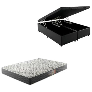 Imagem de Cama Box Baú Bipartida Blindada com Colchão de Espuma D33 20cm (CORINO PRETO, Queen)