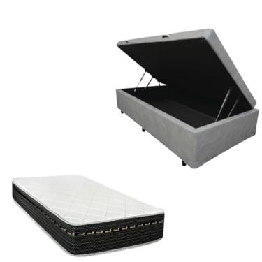 Imagem de Cama Box Baú Blindada com Colchão Eagle Molas Bonnel 22cm (CORINO CINZA, Solteiro)