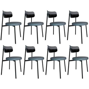 Imagem de Cadeira De Jantar Estofada Kit 8 Nyka M25 Linho Cinza/preto - Mpozenato