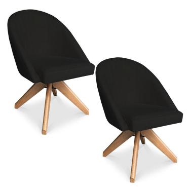 Imagem de Kit 02 Poltronas Cadeira Giratória Bela Suede Preto Base De Madeira - Pallazio