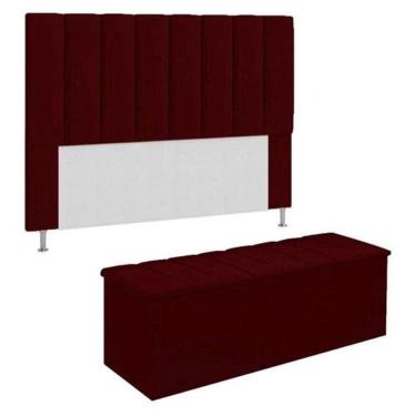 Imagem de Kit Cabeceira + Calçadeira Baú Solteiro 90cm Suede Bordô