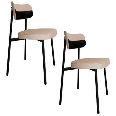 Imagem de Cadeira De Jantar Estofada Kit 2 Ella M25 Linho Areia/preto - Mpozenato