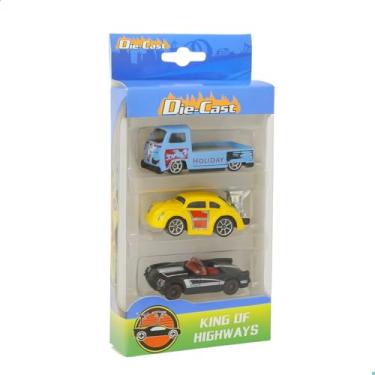 Imagem de Kit 3 Carrinhos de Metal Die-Cast King of Highways 8cm Brinquedo Infantil (Kit Diversão Urbana)