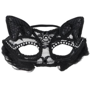 Imagem de Máscara de renda de gato, elástica para baile de máscaras, máscara preta, cosplay, festa, lua de mel, máscara de renda com tema para gato, máscara de baile de máscaras, faixa de cabeça de Halloween
