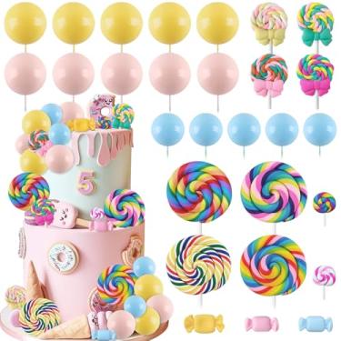 Imagem de Rismise Sweet One Cake Topper Candy Cake Toppers Pick Candyland Cake Topper Lollipop Cake Cupcake Decorations with Pastel Rainbow Ball Donut Bow for Sweet Candy Ice Cream Themed Birthday