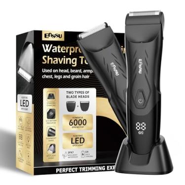 Imagem de ENSSU Aparador de pelos corporais para homens: aparador e barbeador 2 em 1 com luz LED para testículos/púbis/virilha, aparador à prova d'água para homens, barbear sem cortes, aparagem suave