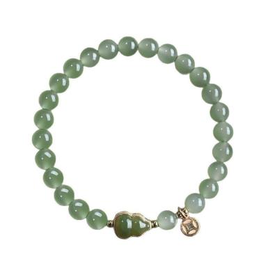 Imagem de Pulseira Nephrite Jade para mulheres com miçangas verde-gelo de 6 mm