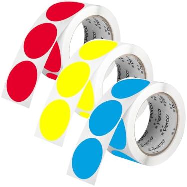 Imagem de Perco Etiquetas adesivas de bolinhas perfuradas de 5 cm — 3 rolos, 1.500 adesivos redondos (1 vermelho, 1 amarelo, 1 azul) — com adesivo permanente para organização, codificação de cores, etiquetagem