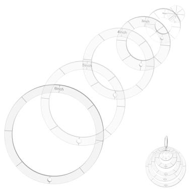 Imagem de Conjunto de 6 peças de molde de acrílico para acolchoamento, 1/2/3/4/5/15 polegadas de diâmetro, estênceis de costura, modelo de estofamento com anéis de fichário, régua de corte de arco transparente