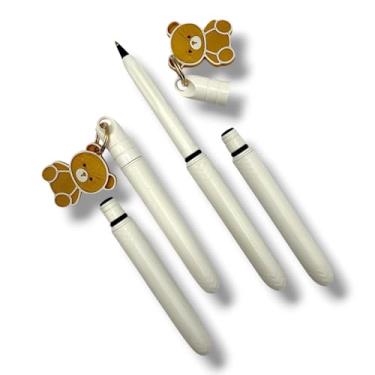 Imagem de Pokka Pacote com 4 canetas com 2 acessórios para chaveiro e pingentes de ursinho de pelúcia – canetas esferográficas de bolso fofas, compactas e recarregáveis – Canetas fidget estéticas para trabalho
