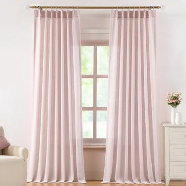 Imagem de Central Park Painel de cortina de janela com filtro de luz plissada rosa com forro de microfibra, linho mesclado, texturizado, privacidade, drapeado, 300 cm de comprimento, para sala de estar, quarto