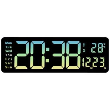 Imagem de Relógio de parede digital moderno 16 com LED para casa ou escritório, inclui controle remoto e cabo de dados, ciano