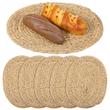 Imagem de Conjunto de 6 jogos americanos de vime tecidos à mão, tapetes de jantar ovais, 38 x 29 cm e vime reversível