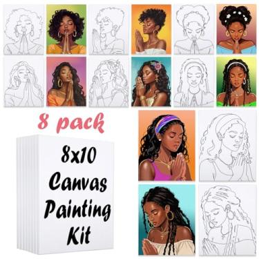 Imagem de VOCHIC Pacote com 8 kits de pintura em tela pré-desenhados para adultos, kit de pintura de tela pré-esticada, suprimentos de festa para artistas iniciantes (Pray Girl, 20 x 25 cm)