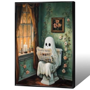 Imagem de Pôster de fantasma engraçado no banheiro, lendo jornal, arte de parede, vintage, fantasma de Halloween, extravagante, gótico, sombrio, Academia, impressões de terror para sala de estar, quarto