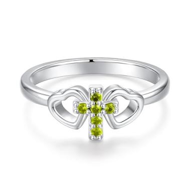 Imagem de DVAVA Anéis de coração de zircônia cúbica minúscula religiosa tamanho 1-5 anel com cruz para batismo, batizado, dedicação, presente de primeira comunhão para afilhada, Cobre, Zircônia cúbica