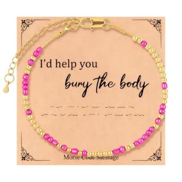 Imagem de LANWLOSI Pulseiras I'd Help You Bury the Body Morse Code Braceletes Friendship Couple Brace-lets com mensagem oculta presentes de aniversário e Natal para amigos casais Bestie, Large, Zinco, Sem Pedra