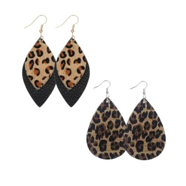 Imagem de Brincos femininos pendentes com estampa de leopardo leve de couro PU gota d'água punk joias legais, Couro sintético, Sem pedra preciosa