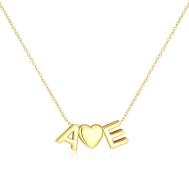 Imagem de adoyi Colares com inicial para mulheres, banhado a ouro 14 quilates, com letras de bolhas, colar delicado coração A-Z, colar com pingente de inicial, presentes de aniversário para mulheres, joias, 14