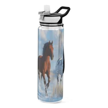 Imagem de xigua Garrafa de água de corrida com tampa de canudo transparente à prova de vazamentos para esportes ao ar livre, bebida, fitness, treino, viagem, 940 ml