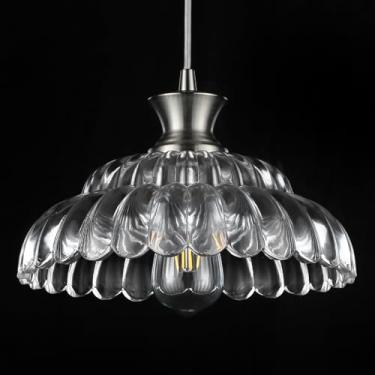 Imagem de Luminária pendente moderna de vidro para ilha de cozinha, 30 cm, com acabamento cromado escovado, em formato de flor, estilo vintage. Lustre de teto de vidro para sala de jantar, sala de est