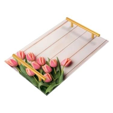Imagem de Wassud Cute Tulipas Bandeja de banheiro com alças organizador de perfume de joias de acrílico para banheiro, quarto, cozinha, balcão de 30 x 20 cm