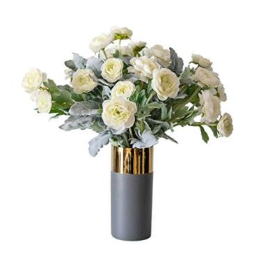 Imagem de LMJYU Presentes de flores artificiais flores artificiais seda falsa rosa orquídea em vaso, flores bonsai para mesa, escritório, festa em casa