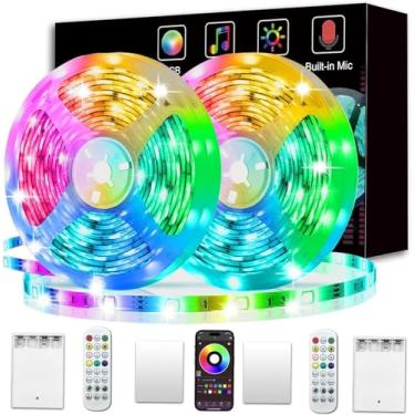 Imagem de L8star Fita de luzes LED alimentadas por bateria, 2 x 16,4 pés (32,8 pés), dois conjuntos de fitas de luz com 4 caixas de bateria AA/luzes LED RGB USB, controle remoto e aplicativo