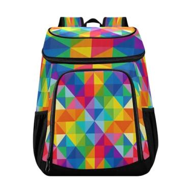 Imagem de CEBUGI Mochila térmica de tabuleiro de xadrez arco-íris, impermeável, à prova de vazamento, bolsa térmica, lancheira para praia, pesca, acampamento, piquenique, 36 latas