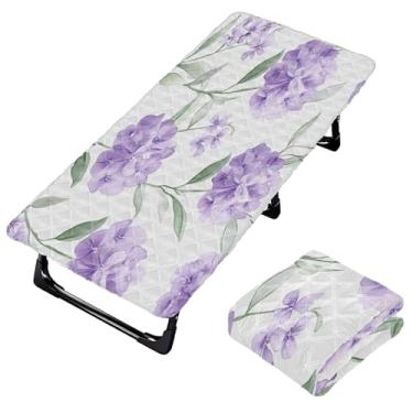 Imagem de Burbuja Lençol de berço de flores roxas para crianças, lençol de cochilo acolchoado portátil com faixa elástica para meninas e meninos, lavável na máquina, 63,5 x 127 cm