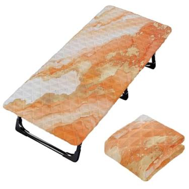 Imagem de Burbuja Lençol de berço de mármore laranja para crianças, lençol de cochilo acolchoado portátil com faixa elástica para meninas e meninos, lavável na máquina, 63,5 x 127 cm