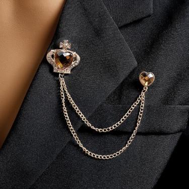 Imagem de Broche de coroa de ouro broche de lapela de coração CZ broche de cristal crachá terno corrente de pendurar acessórios para uso diário, 1 count (pack of 1), Liga de aço, Zircônia cúbica