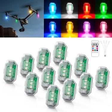 Imagem de WOLFWILL Luzes estroboscópicas de LED RGB sem fio, controle remoto, 8 cores, 10 modos de flash, modo faça você mesmo, luzes anticolisão, à prova d'água, luz de aviso de emergência para drone grande