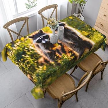 Imagem de ZTPOWQA Linda toalha de mesa de jantar com estampa de guaxinim, 89 x 139 cm, retangular, impermeável, reutilizável, festa de jantar