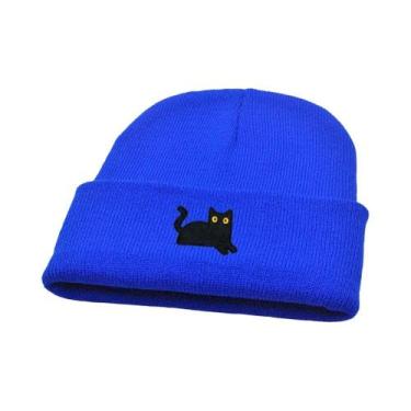 Imagem de Gorro De Malha Com Estampa De Gato Preto Para Homens E Mulheres, Quent