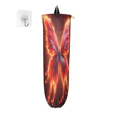 Imagem de Dispensador de saco de mercearia borboleta de fogo vermelho voador na parede, organizador de sacolas plásticas de cozinha, dispensador de suporte de saco plástico de mercearia