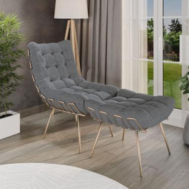 Imagem de Kit Poltrona Com Puff Costela Adão Confortável Estofada Veludo Sala De