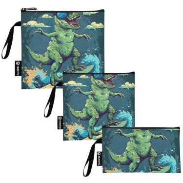 Imagem de Sacos de sanduíche e lanche laváveis para skate de dinossauro, reutilizáveis, sacos de armazenamento de alimentos com zíper para viagens, trabalho, escola, escritório (conjunto de 3: P/M/G)