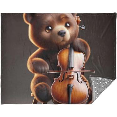 Imagem de TSENQUE Manta personalizada de urso para violoncelo, música, cobertor de sofá para mulheres, 177,8 cm x 139,7 cm, cobertor decorativo sherpa