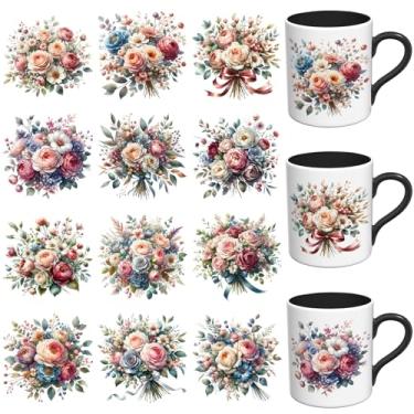 Imagem de XRTHGS 12 peças estilo flor primavera UV DTF Cup Wrap UV DTF adesivos adequados para canecas, óculos, cadernos, computadores, mesas e cadeiras, etc. para criatividade DIY, papel de transferência de