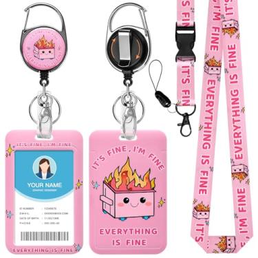 Imagem de Soleebee Cordão rosa para crachás de identificação, suporte de crachá de identificação fofo e cordão destacável, chaveiro retrátil, carretel de crachá resistente com clipe de mosquetão giratório de