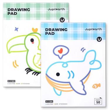Imagem de JUPITEARTH Bloco de desenho para crianças, pacote com 3, 23 x 30 cm, 50 folhas, livro de esboço engrossado e cola, materiais de arte para crianças pequenas, adequado para colorir pintura para escola e