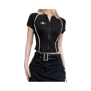 Imagem de Camiseta Cropped Casual Grunge Com Zíper Estilo Y2K Coreano Vintage Ha