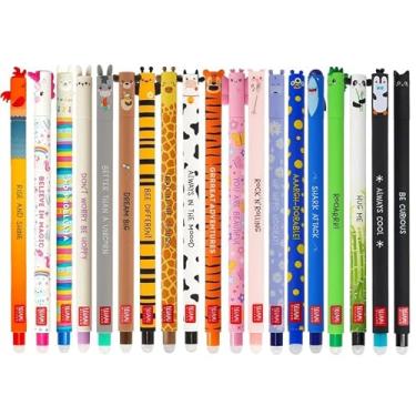 Imagem de LEGAMI - Conjunto de 19 canetas de gel apagáveis com tinta apagável termossensível, variedade de cores de tinta e designs de barril, ponta de 0,7 mm, designs de animais