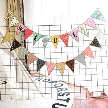 Imagem de KUNGOON Faixa vintage rústica de boas-vindas, guirlanda decorativa engraçada para casa, festa, casamento, chá de bebê, sala de aula, bandeiras de padrão multicolorido.