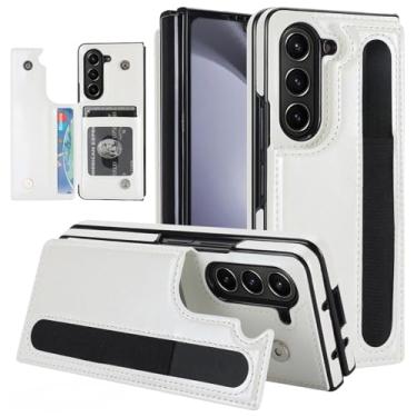 Imagem de Capa carteira para Samsung Galaxy Z Fold 7 com suporte para cartão e compartimento para caneta, capa de telefone resistente de couro dobrável de luxo com fecho magnético (branca)